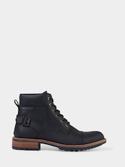 Joe Browns Black Cleated Sole Buckle and Zip Leather Army Boots - Image 1 of 6