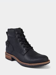 Joe Browns Black Cleated Sole Buckle and Zip Leather Army Boots - Image 2 of 6