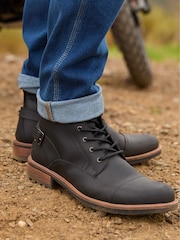 Joe Browns Black Cleated Sole Buckle and Zip Leather Army Boots - Image 4 of 6