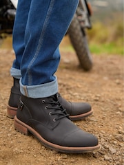 Joe Browns Black Cleated Sole Buckle and Zip Leather Army Boots - Image 5 of 6