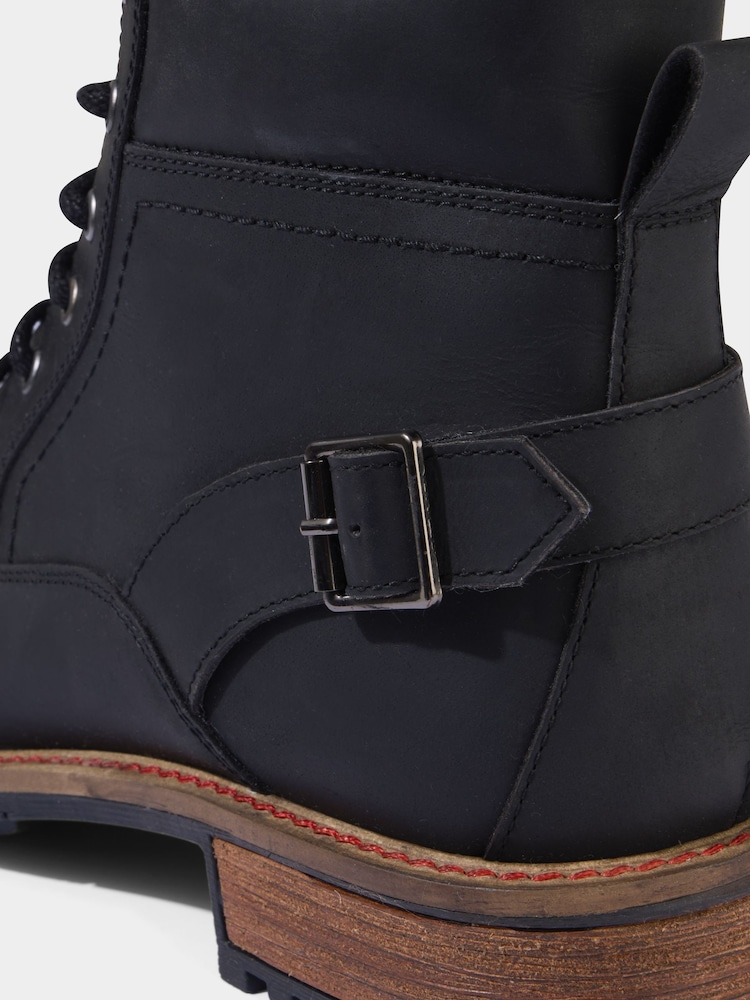 Joe Browns Black Cleated Sole Buckle and Zip Leather Army Boots - Image 6 of 6