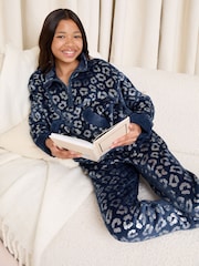 Lipsy Navy Blue Leopard Foil Soft Touch Twosie Pyjamas (5-16yrs) - Image 3 of 5