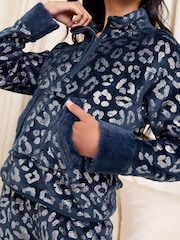 Lipsy Navy Blue Leopard Foil Soft Touch Twosie Pyjamas (5-16yrs) - Image 4 of 5