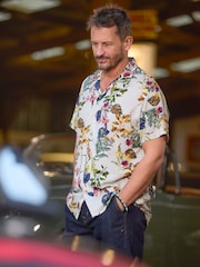 Joe Browns Brown Botanical Print Revere Collar Shirt - Image 6 of 7