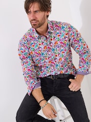 Joe Browns Purple Bright Floral Print Long Sleeve 100% Cotton Shirt - Image 1 of 5