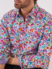 Joe Browns Purple Bright Floral Print Long Sleeve 100% Cotton Shirt - Image 3 of 5