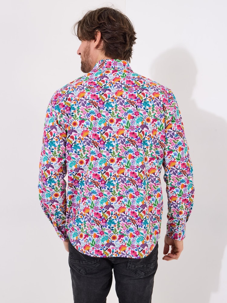 Joe Browns Purple Bright Floral Print Long Sleeve 100% Cotton Shirt - Image 4 of 5