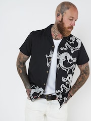 Joe Browns Black Embroidered Dragon Short Sleeve 100% Cotton Shirt - Image 2 of 7