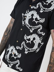 Joe Browns Black Embroidered Dragon Short Sleeve 100% Cotton Shirt - Image 3 of 7
