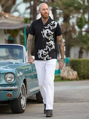Joe Browns Black Embroidered Dragon Short Sleeve 100% Cotton Shirt - Image 6 of 7