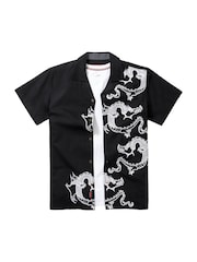 Joe Browns Black Embroidered Dragon Short Sleeve 100% Cotton Shirt - Image 7 of 7