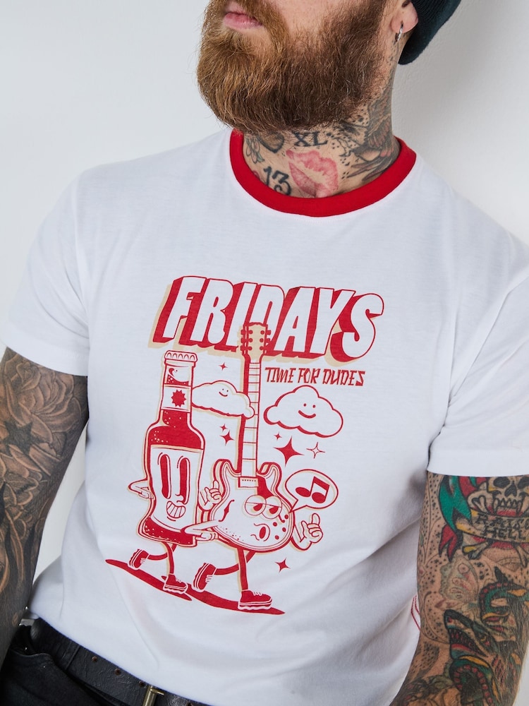 Joe Browns White Comic Beer and Guitar Graphic Print 100% Cotton T-Shirt - Image 6 of 7