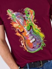 Joe Browns Red Bright Guitar Graphic 100% Cotton T-Shirt - Image 4 of 5