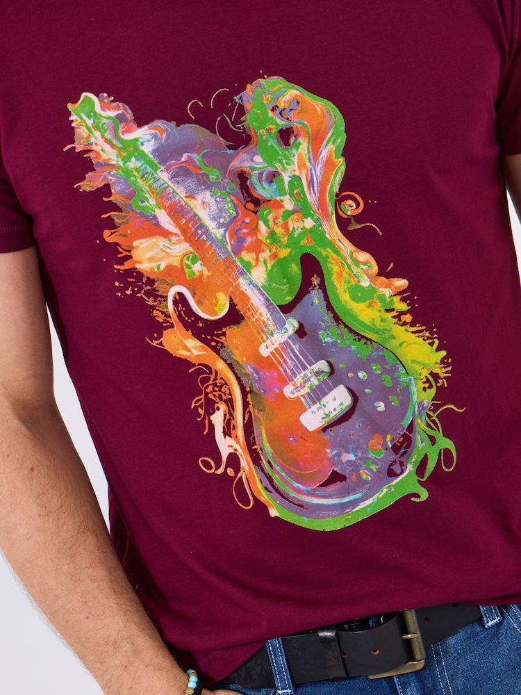 Joe Browns Red Bright Guitar Graphic 100% Cotton T-Shirt - Image 4 of 5