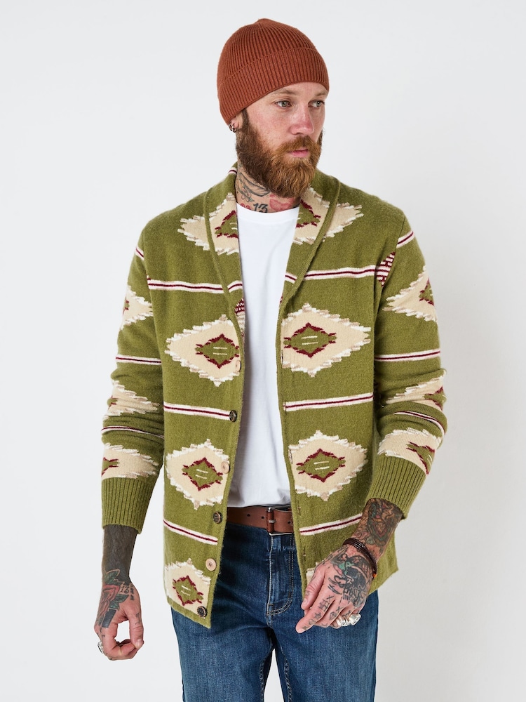 Joe Browns Green Print Shawl Cardigan - Image 2 of 7