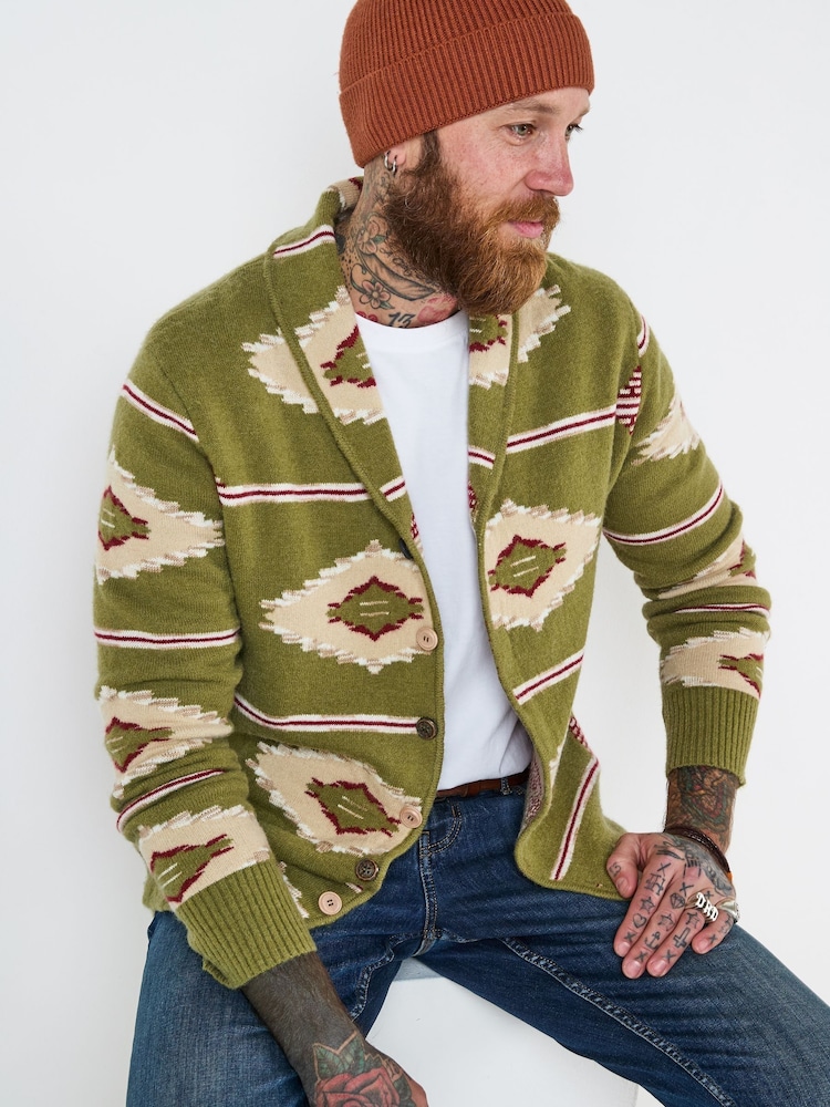 Joe Browns Green Print Shawl Cardigan - Image 5 of 7