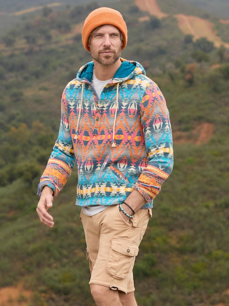 Joe Browns Blue Bright Print Button Detail Hoodie - Image 1 of 7