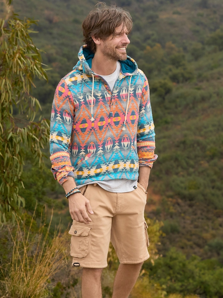 Joe Browns Blue Bright Print Button Detail Hoodie - Image 2 of 7