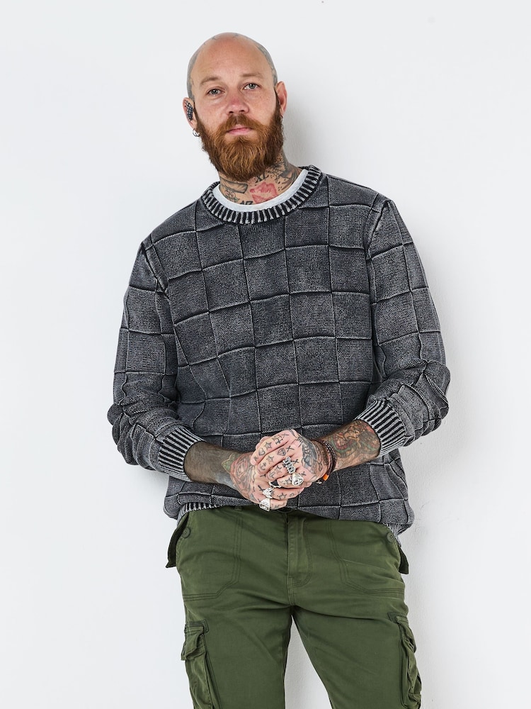 Joe Browns Grey Acid Wash Checked 100%  Cotton Jumper - Image 1 of 5