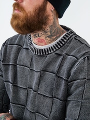 Joe Browns Grey Acid Wash Checked 100%  Cotton Jumper - Image 4 of 5