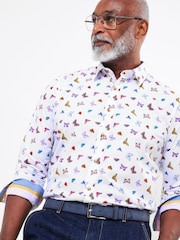 Joe Browns White Butterfly Print Contrast 100% Cotton Trim Shirt - Image 4 of 5