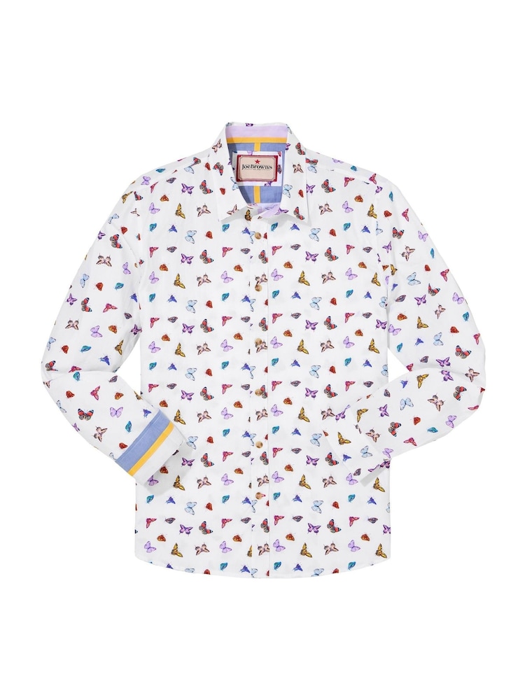 Joe Browns White Butterfly Print Contrast 100% Cotton Trim Shirt - Image 5 of 5 Joe Browns White Butterfly Print Contrast 100% Cotton Trim Shirt - Image 5 of 5