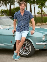 Joe Browns Blue Embroidered Linen Cuban Collar Shirt - Image 1 of 7