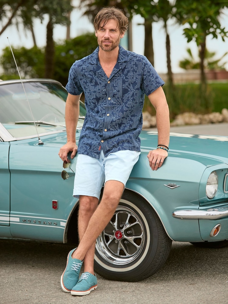 Joe Browns Blue Embroidered Linen Cuban Collar Shirt - Image 1 of 7