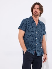 Joe Browns Blue Embroidered Linen Cuban Collar Shirt - Image 3 of 7