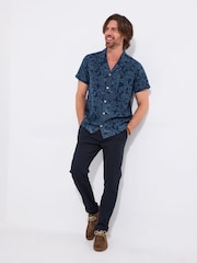 Joe Browns Blue Embroidered Linen Cuban Collar Shirt - Image 4 of 7