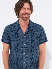 Joe Browns Blue Embroidered Linen Cuban Collar Shirt - Image 6 of 7