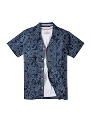 Joe Browns Blue Embroidered Linen Cuban Collar Shirt - Image 7 of 7
