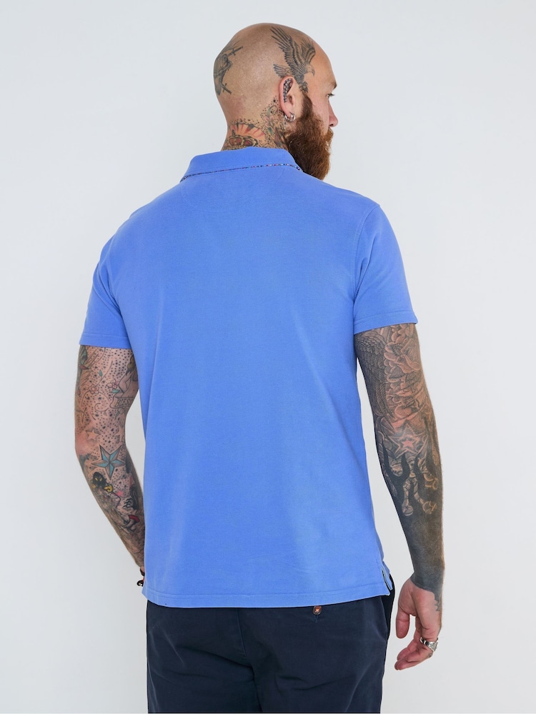 Joe Browns Blue Contrast Button Pique 100% Cotton Polo Shirt - Image 5 of 7