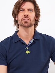 Joe Browns Blue Contrast Button Pique 100% Cotton Polo Shirt - Image 4 of 5
