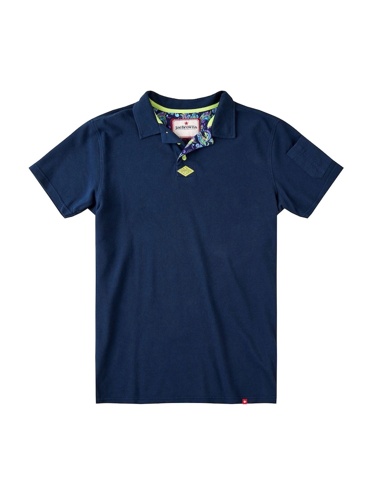 Joe Browns Blue Contrast Button Pique 100% Cotton Polo Shirt - Image 5 of 5