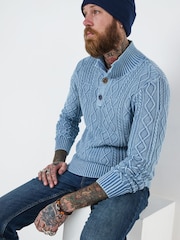 Joe Browns Blue Cable Knit Funnel Neck Sweater - Image 1 of 6