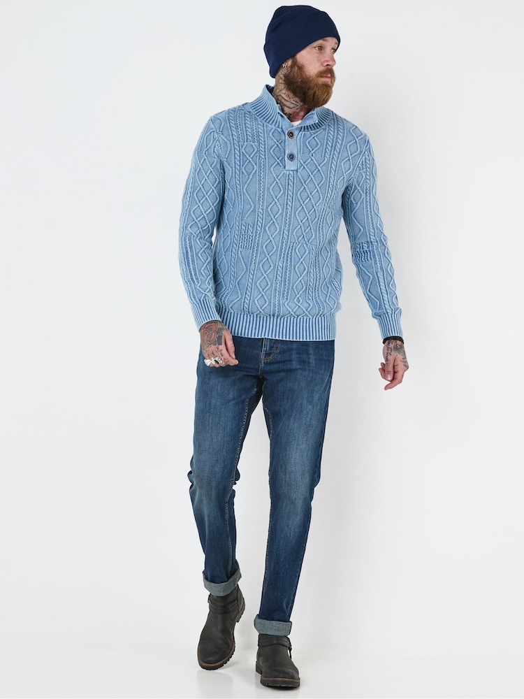 Joe Browns Blue Cable Knit Funnel Neck Sweater - Image 2 of 6