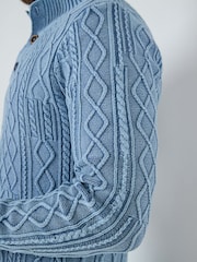 Joe Browns Blue Cable Knit Funnel Neck Sweater - Image 5 of 6