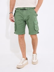 Joe Browns Green Relaxed Fit Belted Cargo Shorts - Image 3 of 7