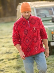 Joe Browns Red Bold Print 1/4 Zip Fleece - Image 1 of 8