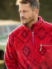 Joe Browns Red Bold Print 1/4 Zip Fleece - Image 6 of 8