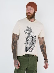 Joe Browns Natural Biker Wolf Graphic Print 100% Cotton T-Shirt - Image 1 of 5