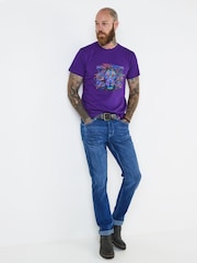 Joe Browns Purple Bold Lion Graphic Print Head 100% Cotton T-Shirt - Image 2 of 5