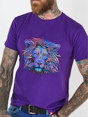 Joe Browns Purple Bold Lion Graphic Print Head 100% Cotton T-Shirt - Image 3 of 5