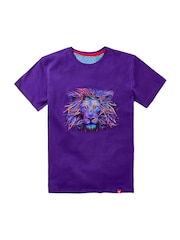 Joe Browns Purple Bold Lion Graphic Print Head 100% Cotton T-Shirt - Image 5 of 5