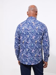 Joe Browns Blue Botanical Bird Print Long Sleeve 100% Cotton Shirt - Image 2 of 5