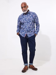 Joe Browns Blue Botanical Bird Print Long Sleeve 100% Cotton Shirt - Image 3 of 5