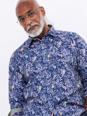 Joe Browns Blue Botanical Bird Print Long Sleeve 100% Cotton Shirt - Image 4 of 5