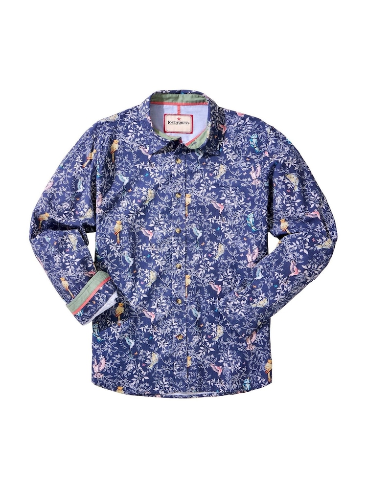 Joe Browns Blue Botanical Bird Print Long Sleeve 100% Cotton Shirt - Image 5 of 5