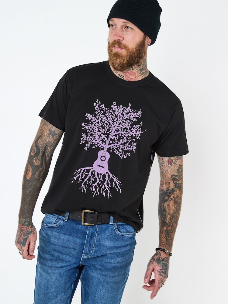 Joe Browns Black Guitar Tree Graphic Print 100% Cotton T-Shirt - Image 1 of 5